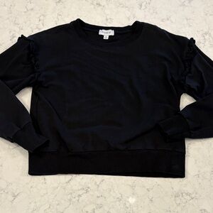 Evereve Black Ruffle-Trim Crewneck Sweatshirt